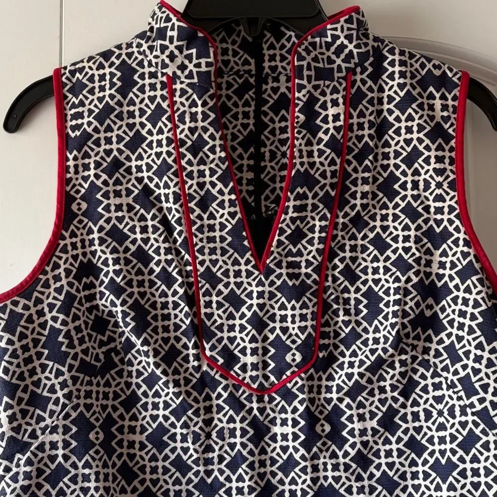 ELIZA J Classy Navy Blue White Red Sleeveless Shift Summer Nautical Dress Size 8 - Picture 2 of 4